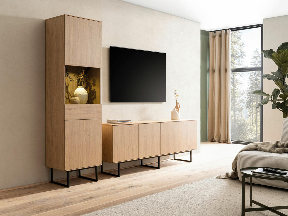 VITRINE in Eichefarben  - Eichefarben/Schwarz, Design, Glas/Holzwerkstoff (58/200/40cm) - Modante