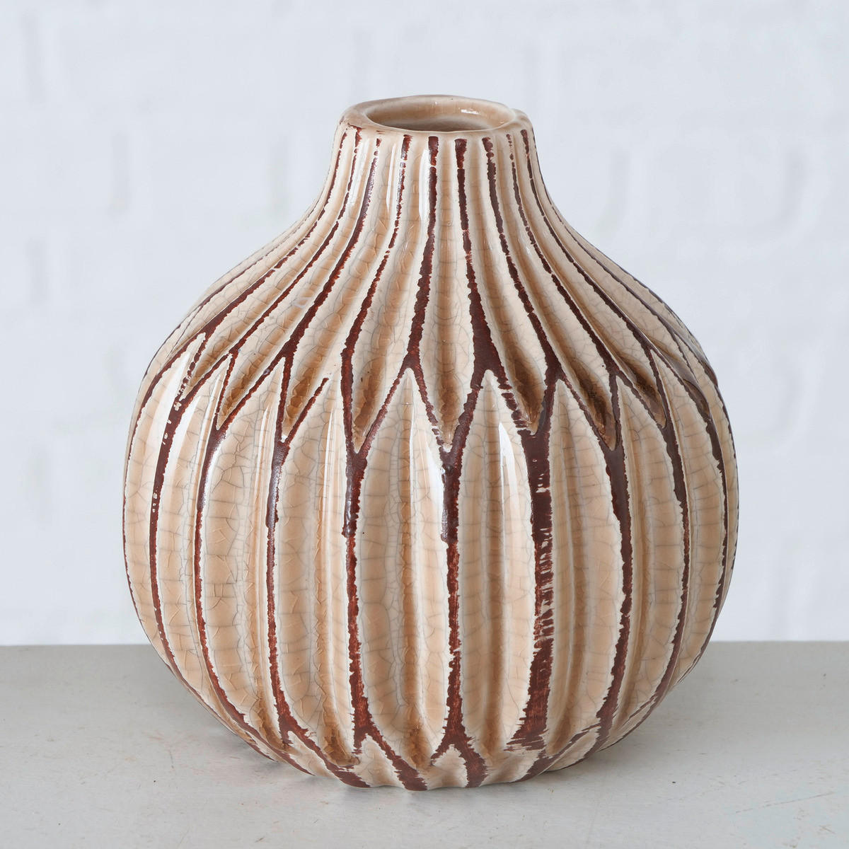 DEKOVASE  - Beige/Hellgrün, Natur, Keramik (11/12cm)