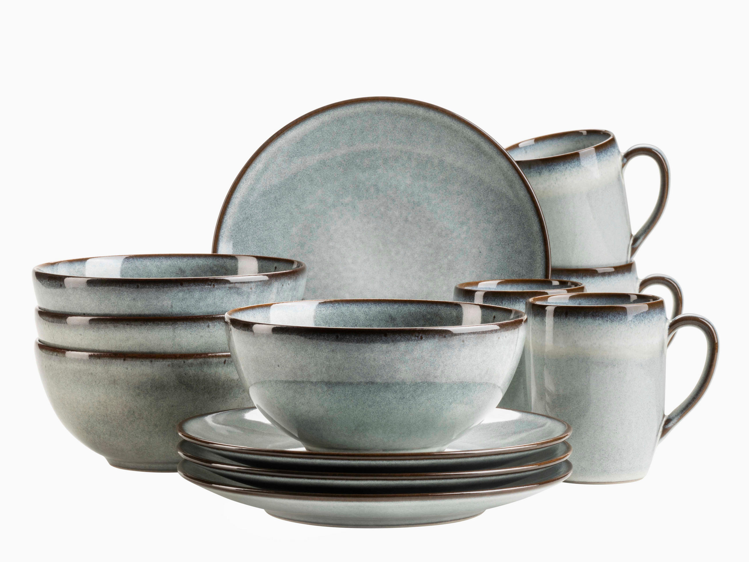 FRÜHSTÜCKSSERVICE 12-teilig 4 Personen Grün SMOKY'S  - Grün, Basics, Keramik - Mäser