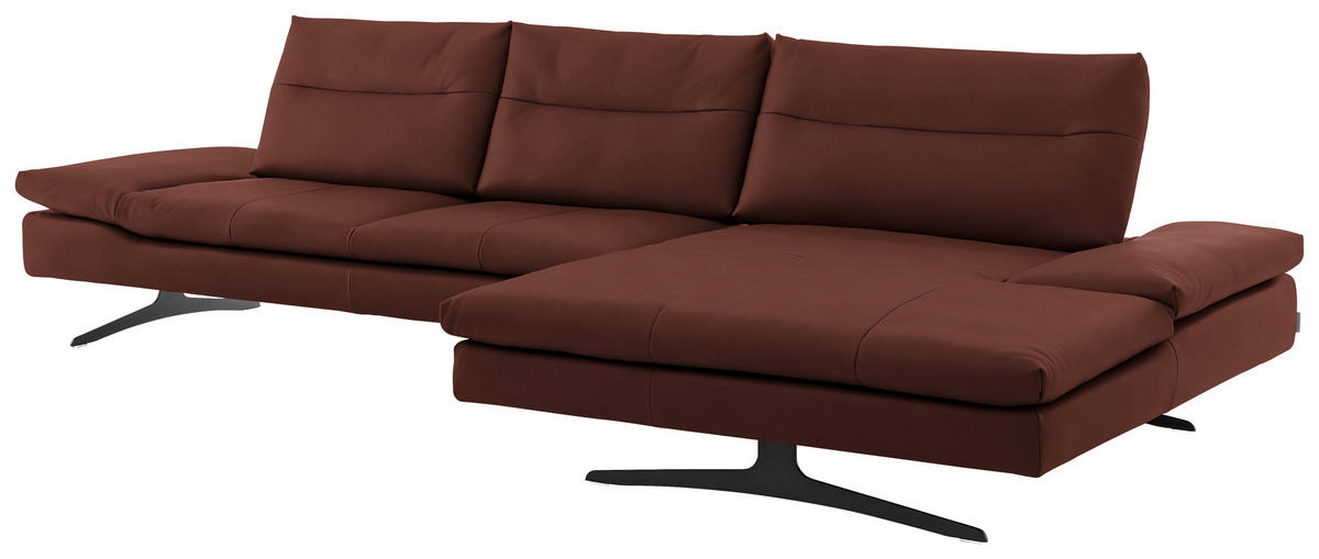 ECKSOFA in Echtleder Schlammfarben  - Schlammfarben/Schwarz, Modern, Leder/Metall (342/158cm) - Chilliano