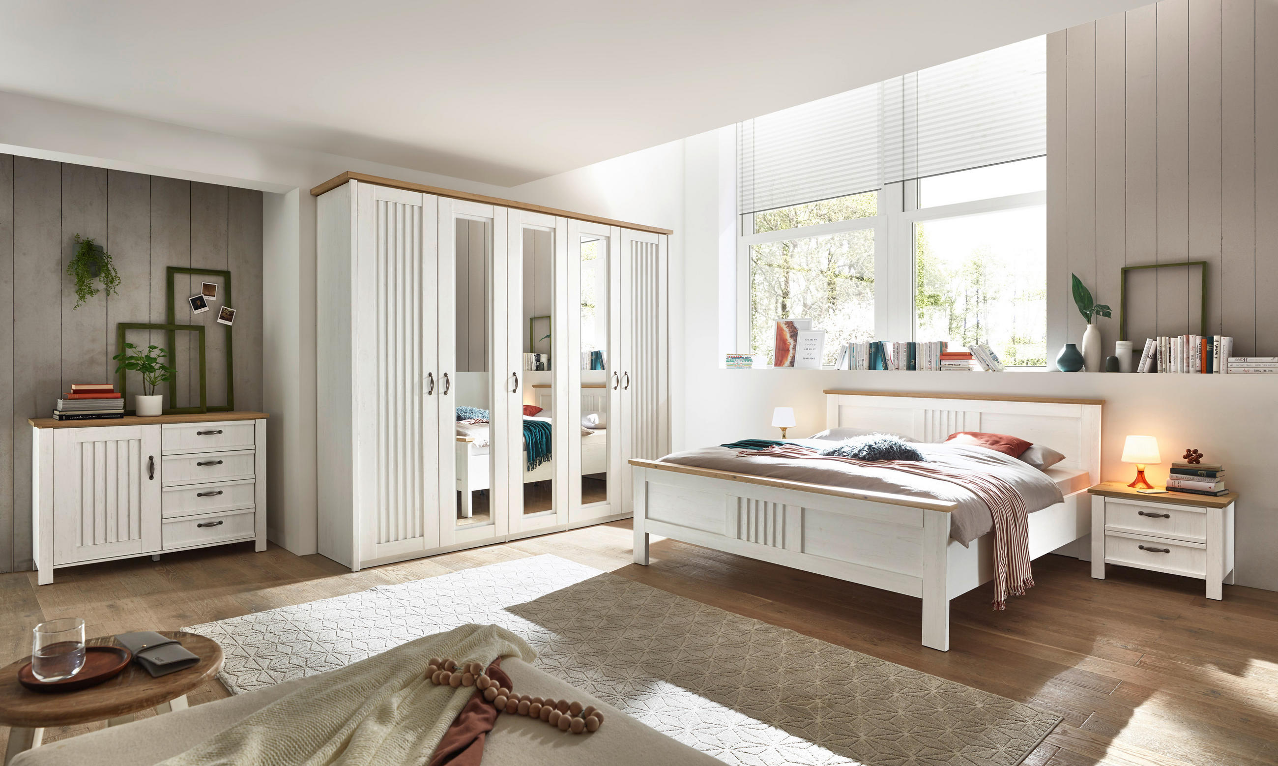 DREHTÜRENSCHRANK in Weiss, Eichefarben  - Weiss/Eichefarben, Lifestyle, Holzwerkstoff/Metall (265/224/60cm) - MID.YOU