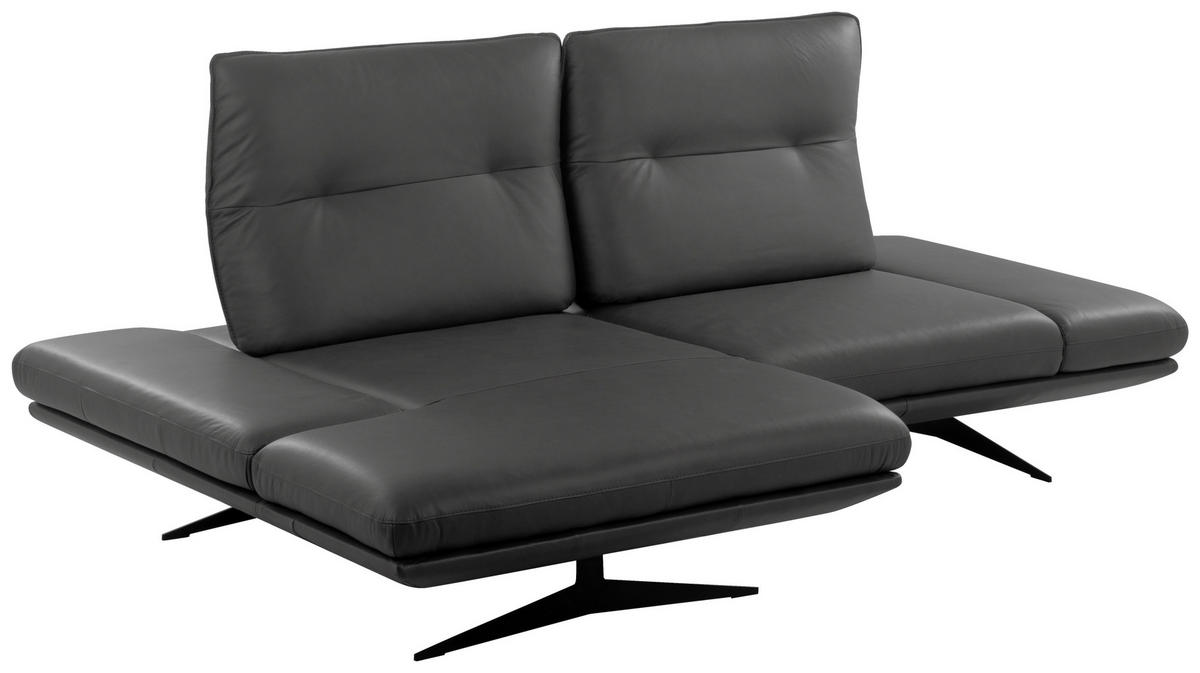 ECKSOFA Dunkelgrau Echtleder Rücken echt, Armteilverstellung, Kopfteilverstellung, Sitztiefenverstellung  - Dunkelgrau/Schwarz, Design, Leder/Metall (160/235cm) - Celina Home