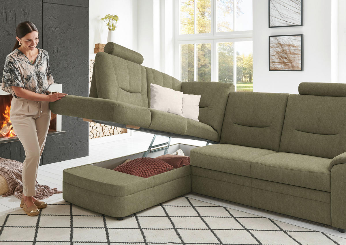 ECKSOFA Chenille Grün  - Schwarz/Grün, Konventionell, Kunststoff/Textil (185/235cm) - Beldomo Comfort