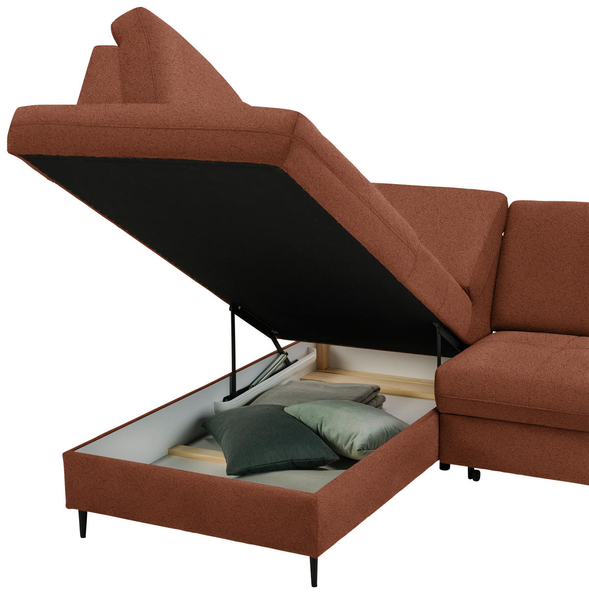 SAROKKANAPÉ textil rozsdavörös  - fekete/rozsdavörös, Modern, textil/fa (184/241cm) - Hom`in