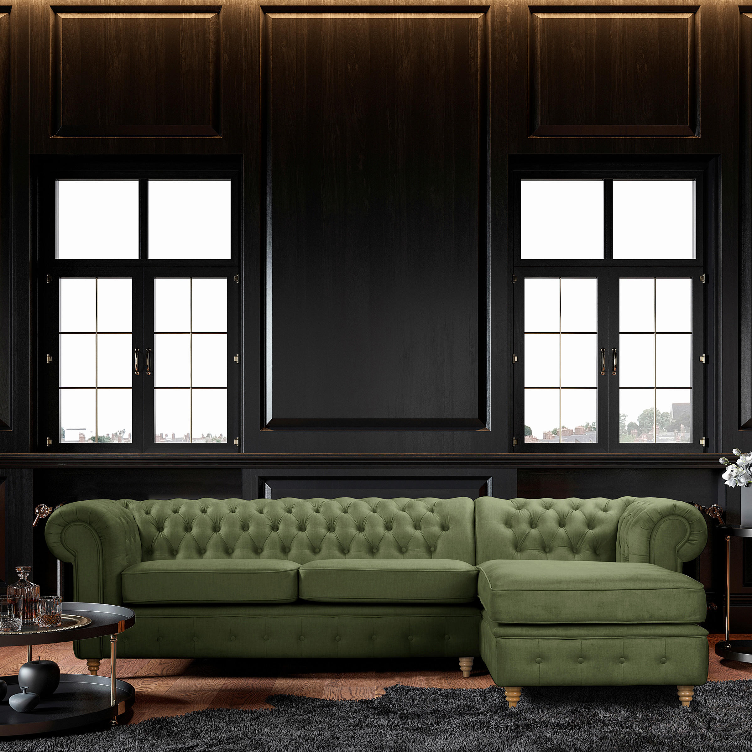 ECKSOFA Laura in Mikrofaser Dunkelgrün  284/182 cm  - Dunkelgrün/Braun, Design, Holz/Textil (284/182cm) - P & B