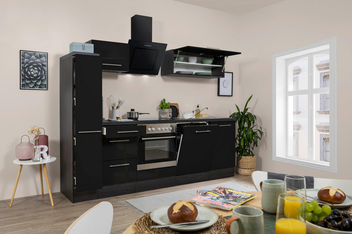 KÜCHENBLOCK 250 cm   in Grau, Schwarz  - Alufarben/Schwarz, Basics, Holzwerkstoff (250cm) - Respekta