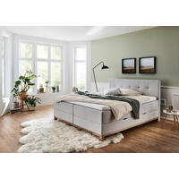 BOXBETT 180/200 cm,  in Hellgrau, Bettkasten, Topper, H3 + H3 = fest  - Eichefarben/Hellgrau, MODERN, Holz/Textil (180/200cm) - Livetastic