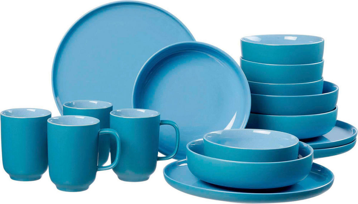 KOMBISERVICE Blau JASPER 16-teilig 4 Personen  - Blau, Design, Keramik (41/39/34cm) - Ritzenhoff Breker