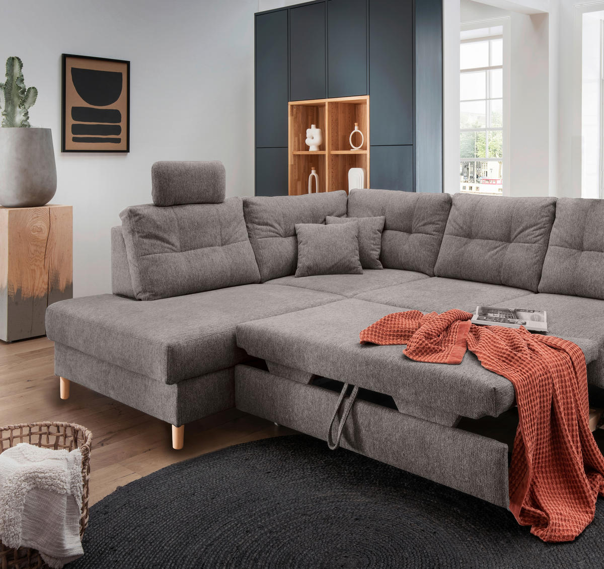 ECKSOFA in Chenille Graubraun  - Graubraun/Naturfarben, Modern, Holz/Textil (206/264cm) - Livetastic