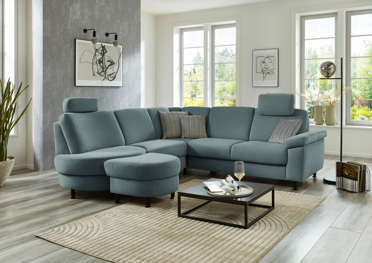 ECKSOFA Flachgewebe Blaugrau  - Blaugrau/Schwarz, Konventionell, Textil/Metall (252/248cm) - Beldomo Comfort