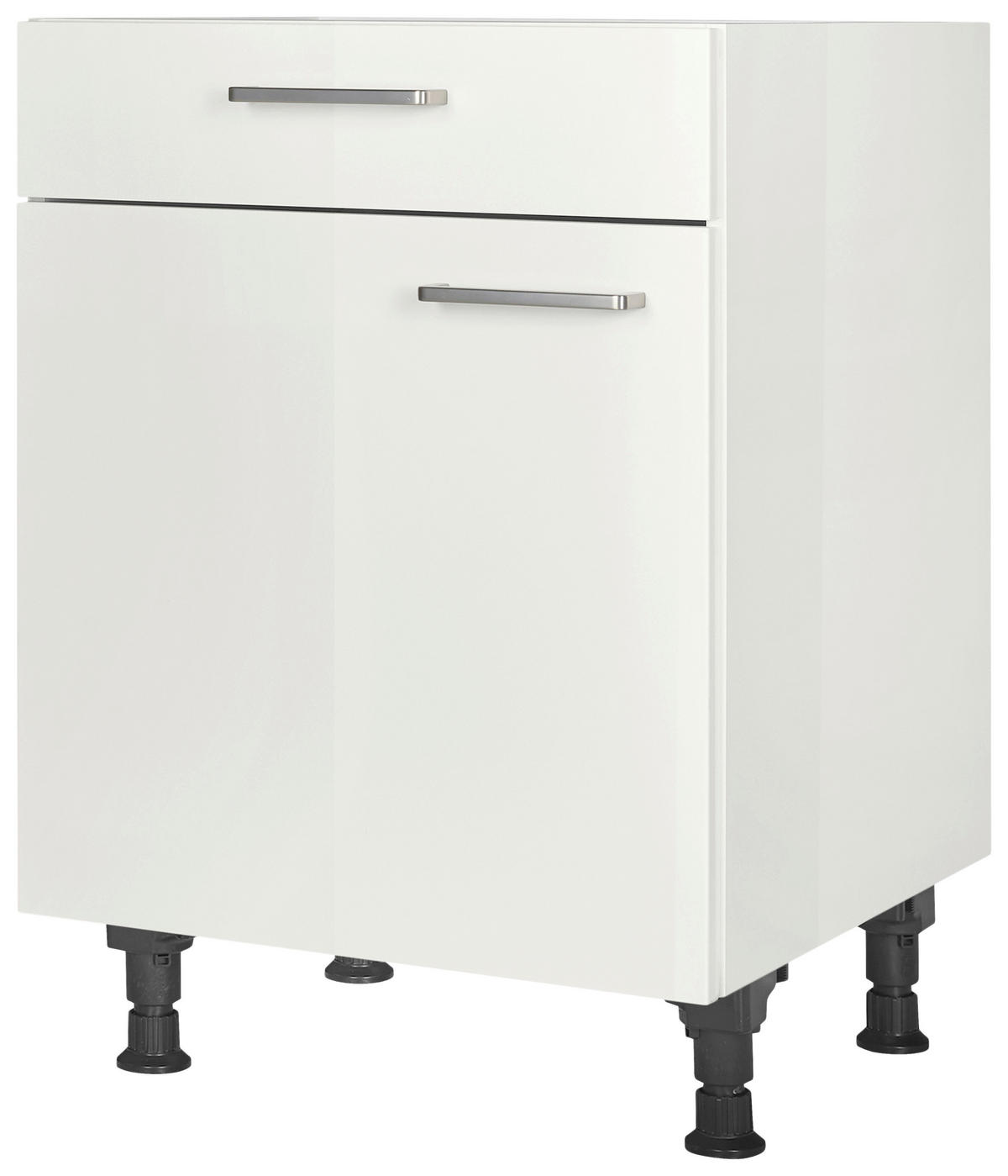 SCHUBKASTENUNTERSCHRANK 60/87/56 cm  in Weiß Hochglanz  - Edelstahlfarben/Weiß Hochglanz, MODERN, Holzwerkstoff/Metall (60/87/56cm) - Nobilia