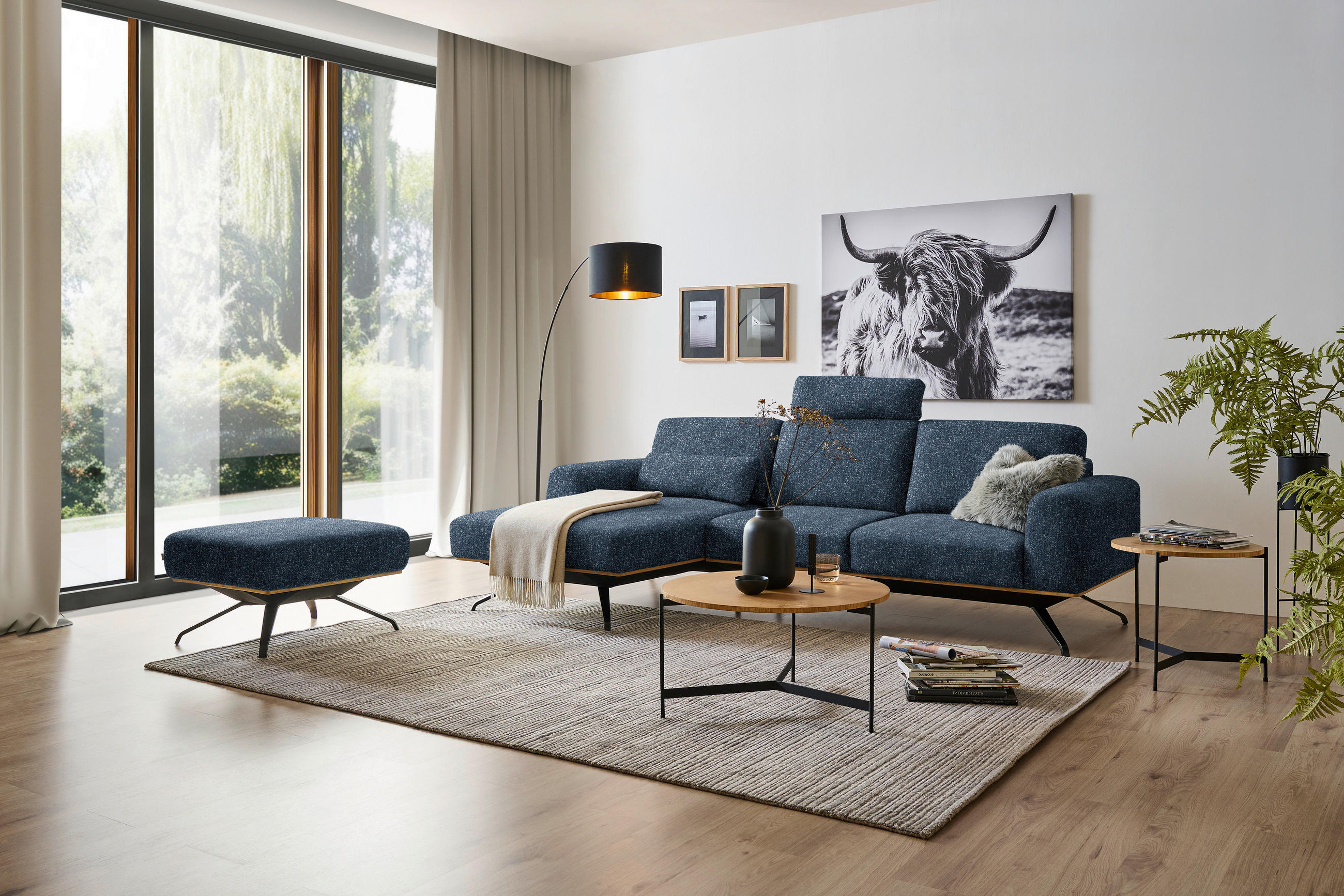 ECKSOFA in Struktur Blau  - Blau/Schwarz, Design, Textil/Metall (157/262cm) - Novel