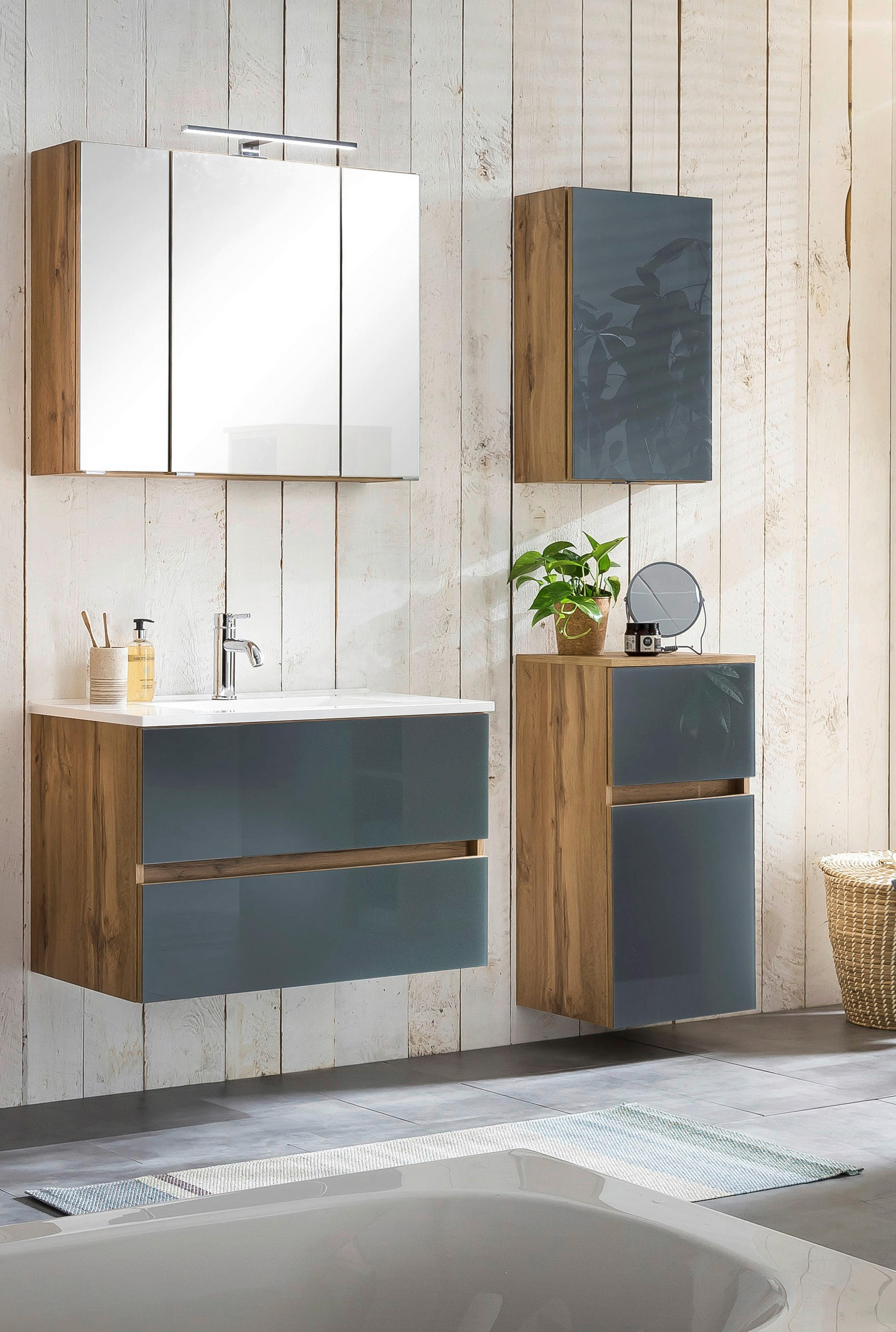 BADEZIMMER  in 120 cm  - Eichefarben/Weiß, KONVENTIONELL, Glas/Holzwerkstoff (120cm) - Held