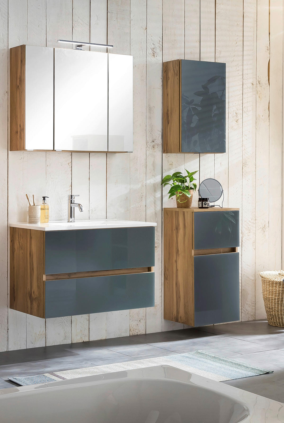 BADEZIMMER  in 120 cm  - Eichefarben/Weiß, KONVENTIONELL, Glas/Holzwerkstoff (120cm) - Held