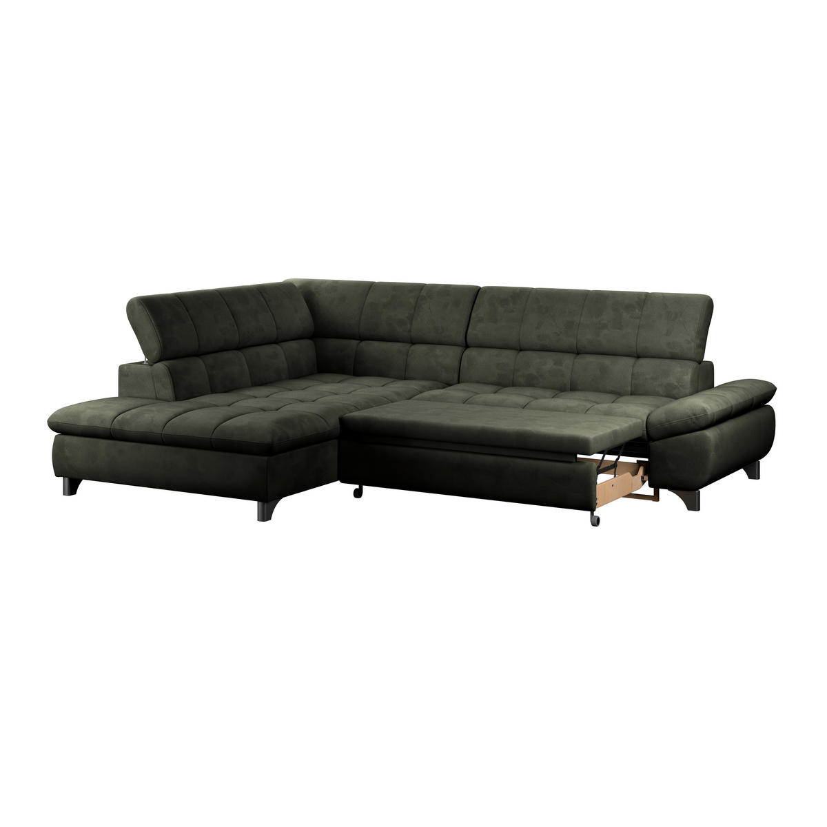 ECKSOFA Dunkelgrün Chenille  - Chromfarben/Dunkelgrün, KONVENTIONELL, Textil/Metall (234/312cm) - Livetastic