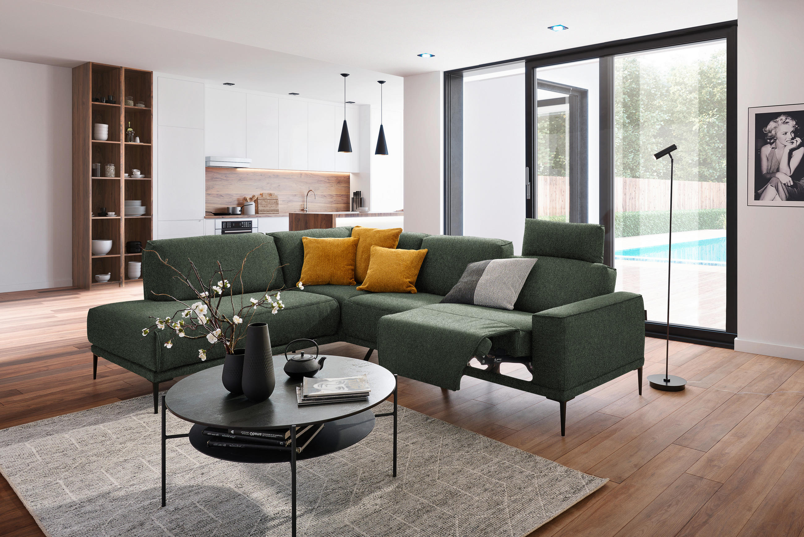 ECKSOFA in Flachgewebe Grün  - Schwarz/Grün, Design, Textil/Metall (210/260cm) - Johann Jakob