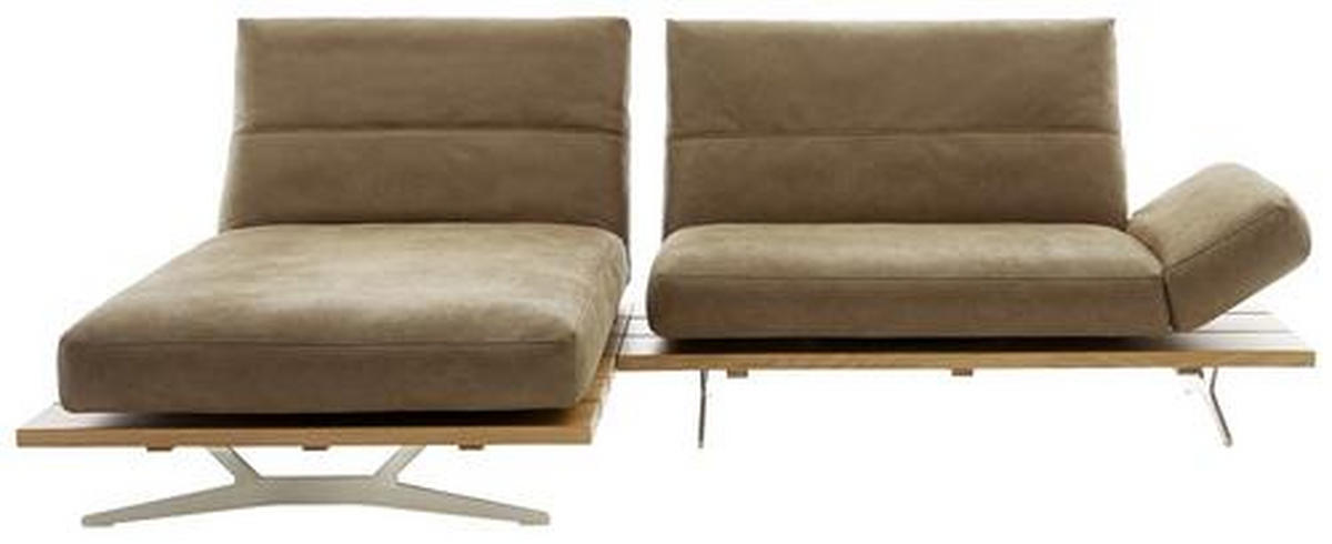 ECKSOFA in Mikrofaser Braun  - Edelstahlfarben/Braun, Natur, Holz/Textil (157/275cm) - Ambiente