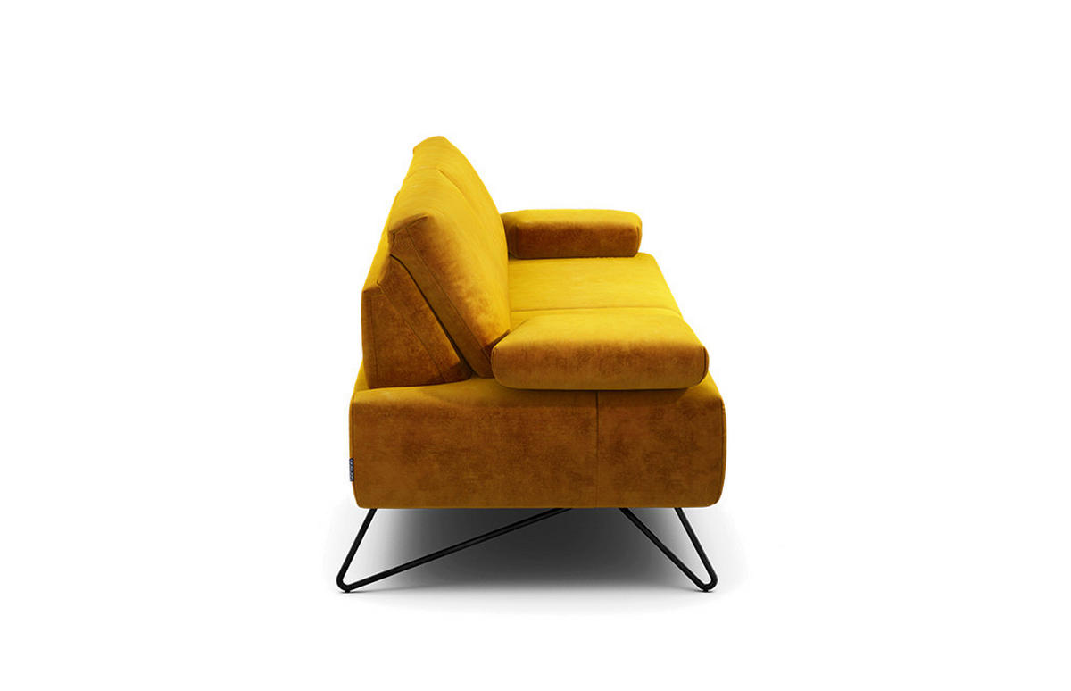 2,5-SITZER Samt Gelb  - Gelb/Schwarz, Design, Textil/Metall (204-234/85/86-94cm) - SENSOO