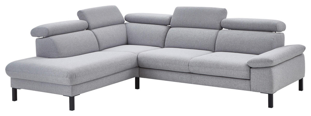 ECKSOFA in Flachgewebe Hellgrau  - Hellgrau/Schwarz, Design, Holzwerkstoff/Textil (217/272cm) - Pure Home Comfort