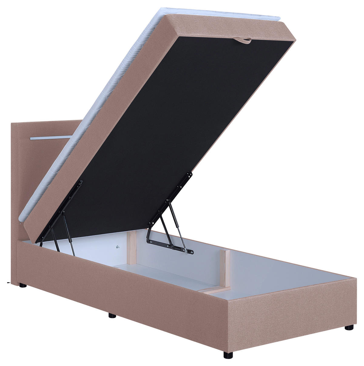 BOXBETT 100/200 cm,  in Rosa, Bettkasten, Topper, Kopfteilbeleuchtung,  - Schwarz/Rosa, MODERN, Kunststoff/Textil (100/200cm) - MID.YOU