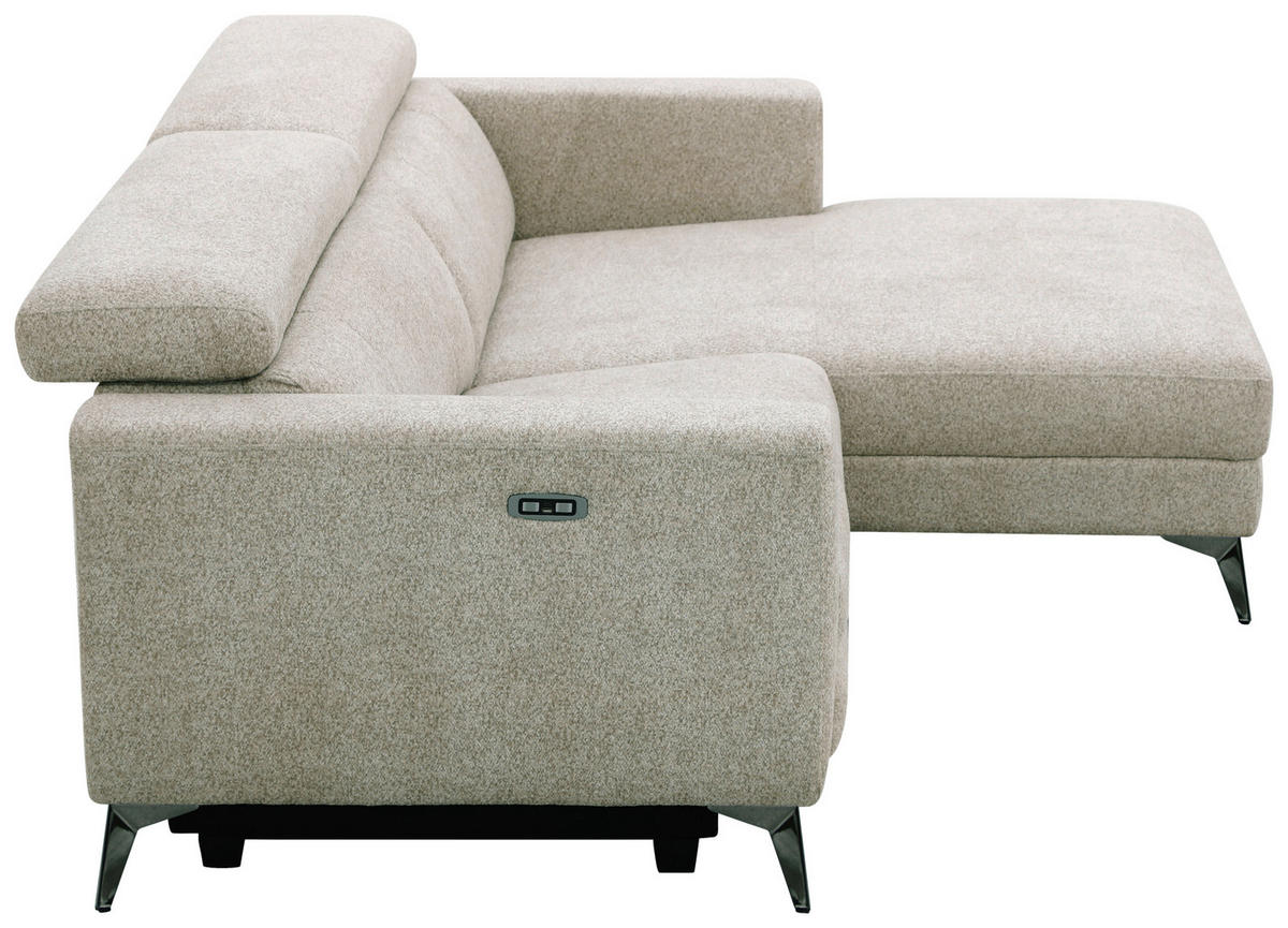 ECKSOFA Beigebraun Chenille  - Chromfarben/Beigebraun, Design, Textil/Metall (218/173cm) - Carryhome