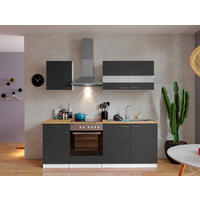 KÜCHENBLOCK 210 cm   in Grau  - Weiss/Edelstahlfarben, Basics, Holzwerkstoff/Metall (210cm) - Respekta