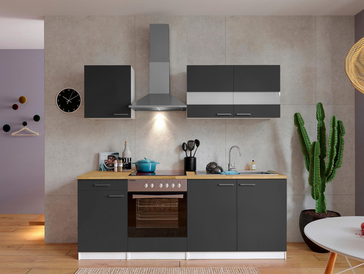 KÜCHENBLOCK 210 cm   in Grau  - Weiss/Edelstahlfarben, Basics, Holzwerkstoff/Metall (210cm) - Respekta