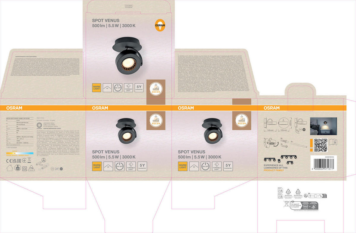 LED-STRAHLER 12,5/14/12 cm   - Schwarz, Basics, Kunststoff/Metall (12,5/14/12cm) - Osram