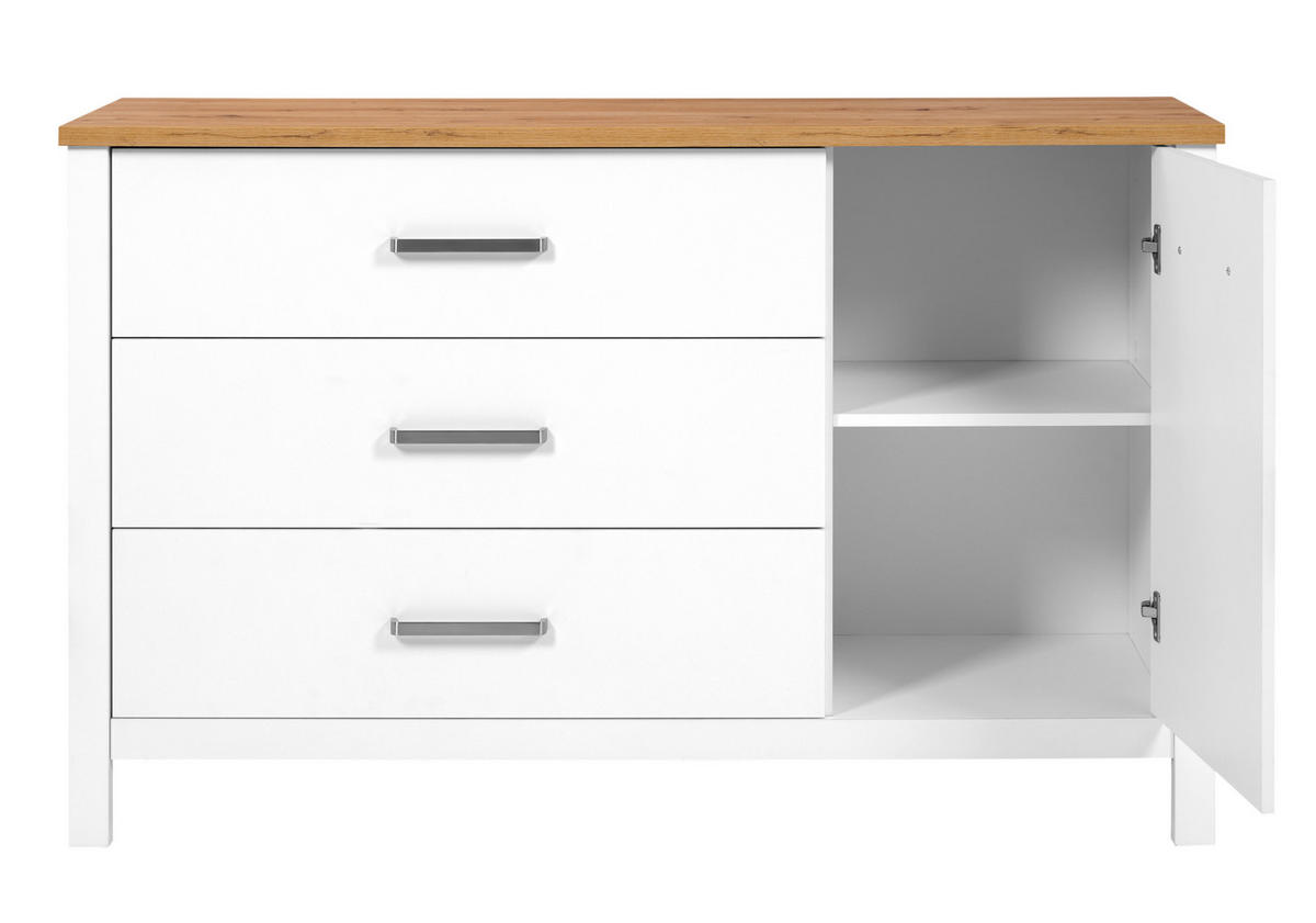 KOMODA   148/92/45 cm   bijela, hrast Artisan  - bijela/srebrne boje, Romantično / ladanjski, drvni materijal/metal (148/92/45cm)