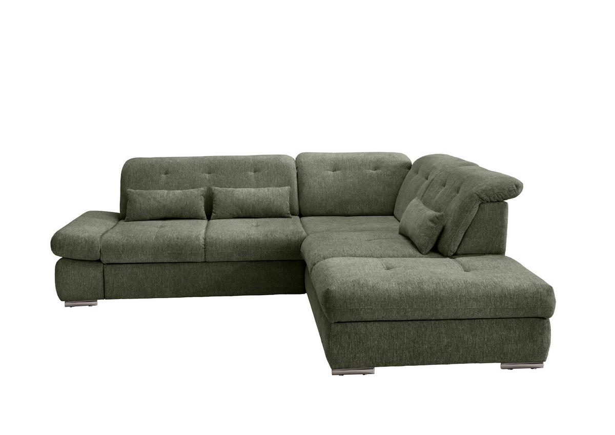 ECKSOFA in Chenille Dunkelgrün  - Chromfarben/Dunkelgrün, Design, Textil/Metall (280/254cm) - Livetastic