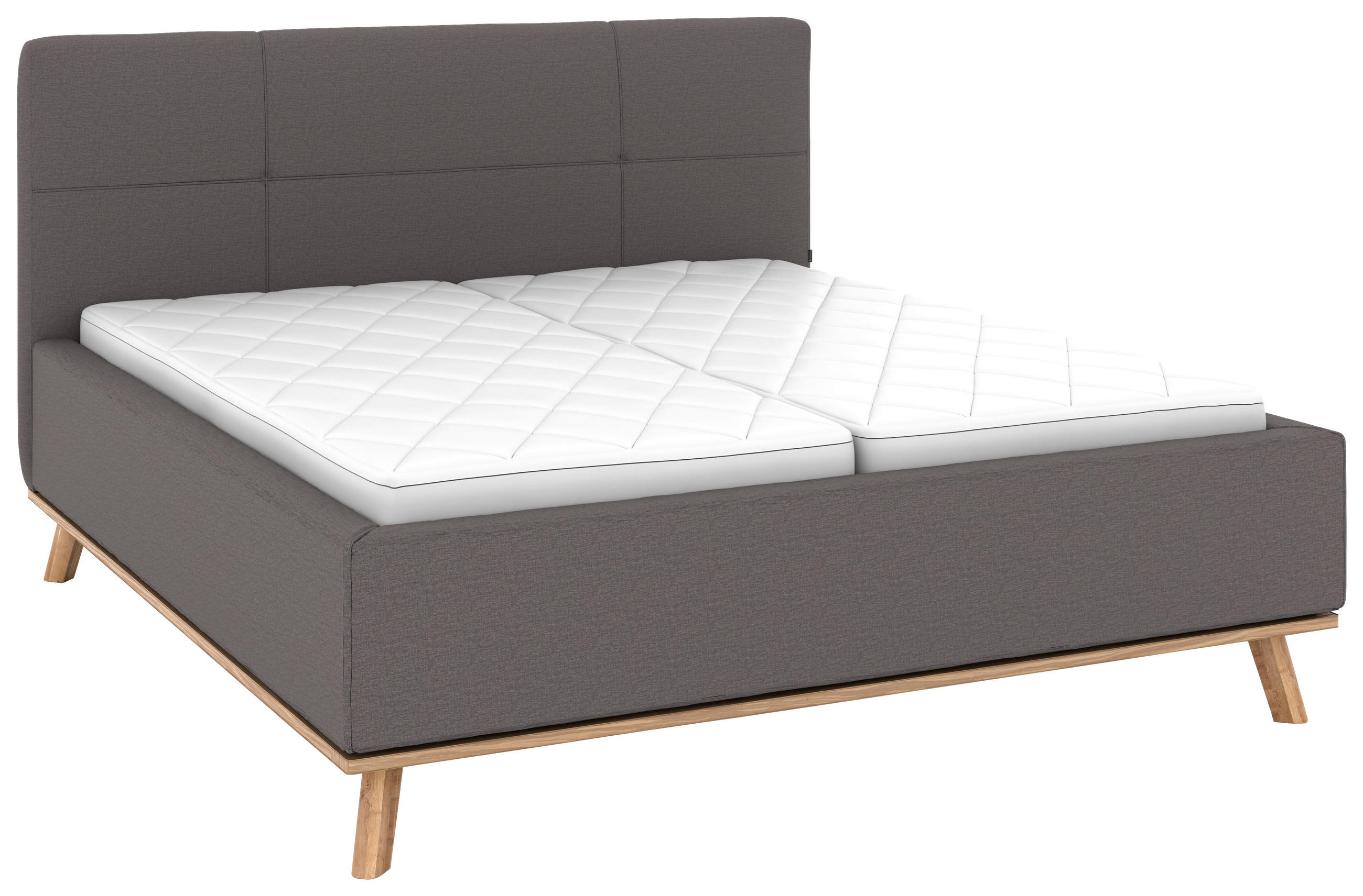 POLSTERBETT 160/200 cm,  in Graubraun, Matratze, Lattenrost, Bettkasten, H3 + H3 = fest  - Eichefarben/Graubraun, Design, Holz/Textil (160/200cm) - Musterring