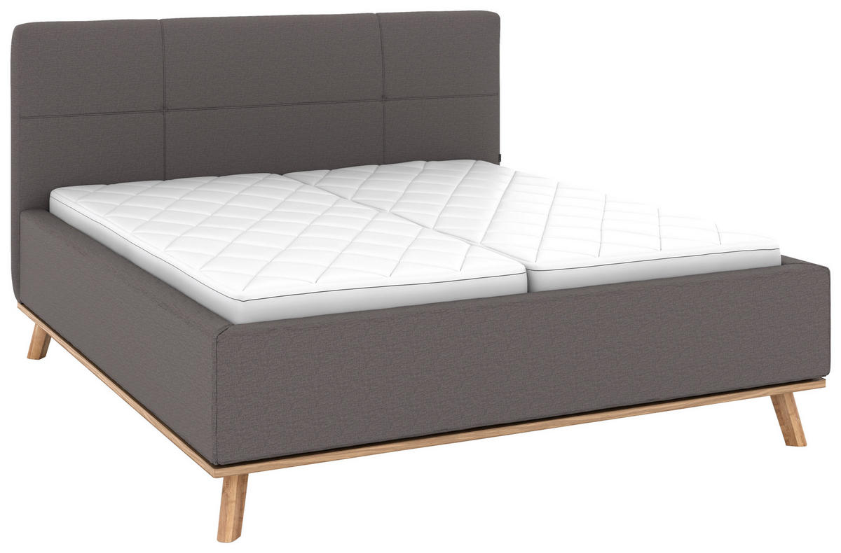 POLSTERBETT 160/200 cm,  in Graubraun, Matratze, Lattenrost, Bettkasten, H3 + H3 = fest  - Eichefarben/Graubraun, Design, Holz/Textil (160/200cm) - Musterring