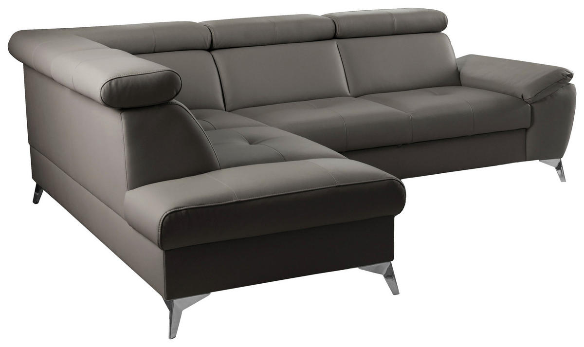 Colțar Extensibil, piele, nămol - nămol/culoare crom, metal/piele (197/252cm) - Celina Home