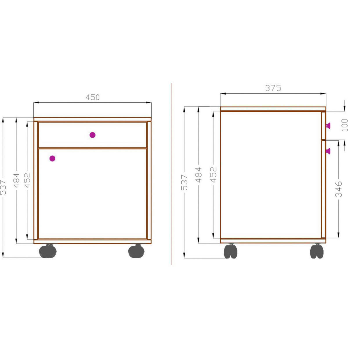 ROLLCONTAINER Weiß  - Weiß/Grau, Design, Holzwerkstoff/Kunststoff (45/54/38cm) - MID.YOU