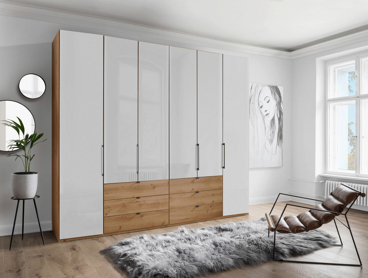 DREHTÜRENSCHRANK in Weiss, Eiche Bianco  - Schieferfarben/Weiss, Konventionell, Glas/Holzwerkstoff (250/216/58cm) - Dieter Knoll