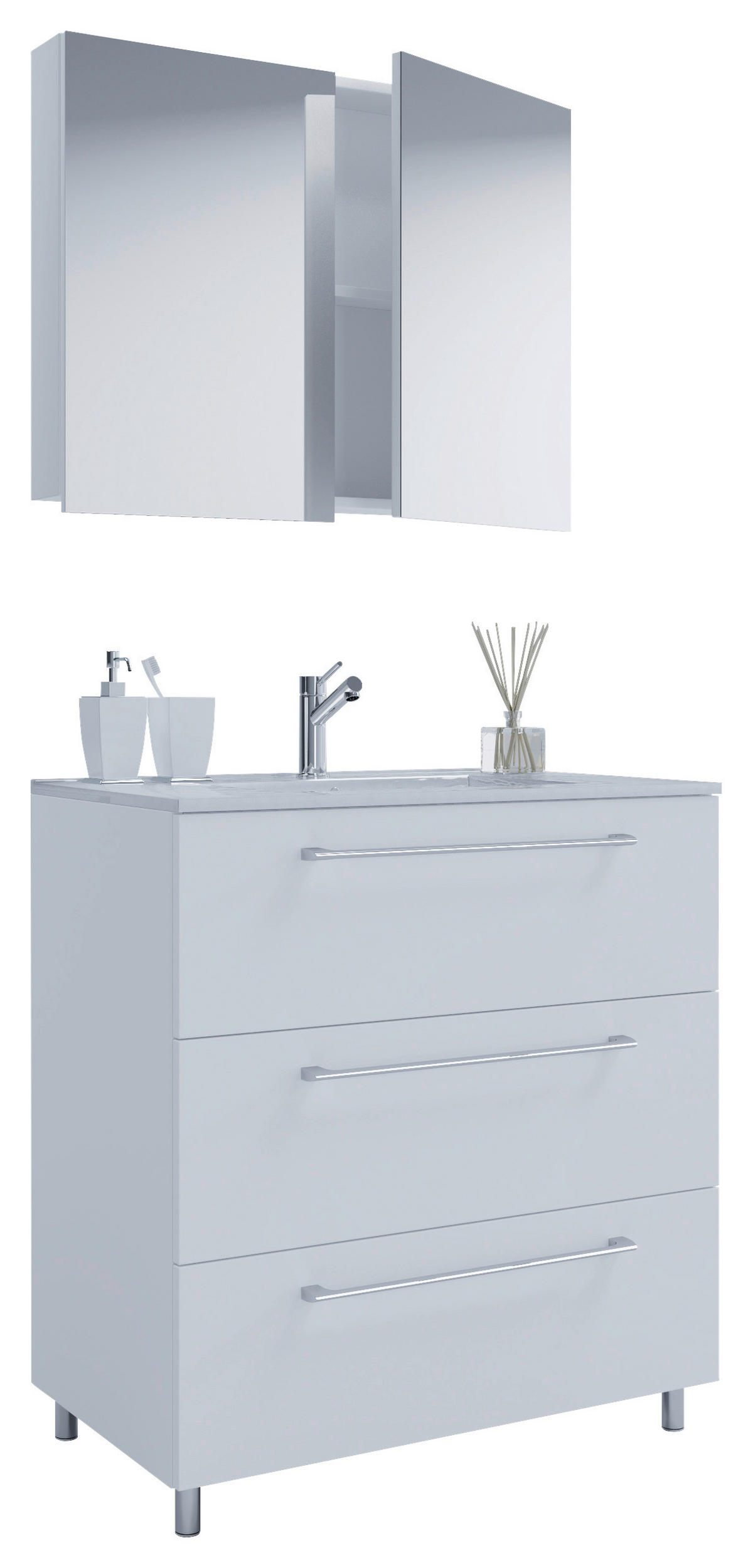 BADEZIMMER 3-teilig  in 60 cm  - Alufarben/Weiß, MODERN, Keramik/Holzwerkstoff (60cm) - MID.YOU