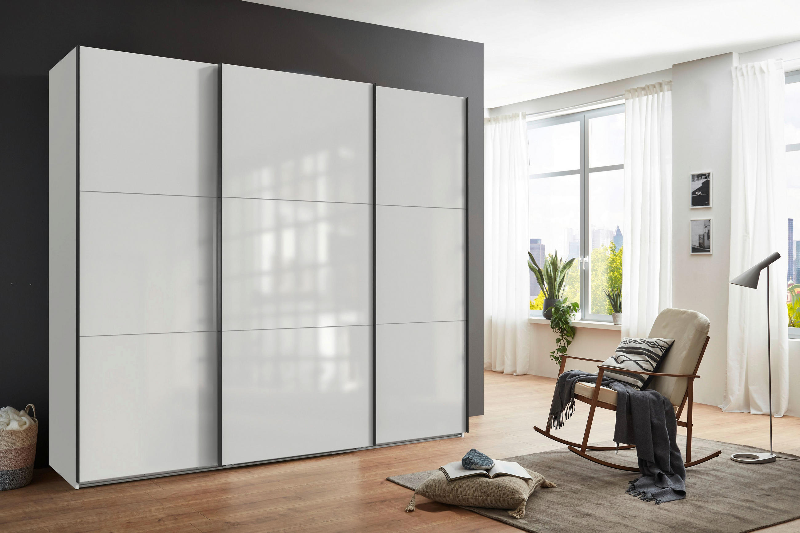 SCHWEBETÜRENSCHRANK  in Weiß  - Schwarz/Weiß, KONVENTIONELL, Glas/Holzwerkstoff (250/216/65cm) - Stylife