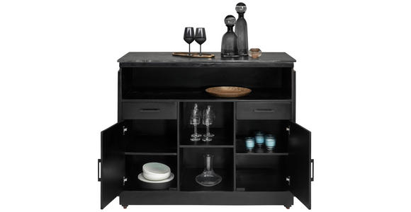 BARSCHRANK Mangoholz, Eukalyptusholz vollmassiv Schwarz, Goldfarben  - Goldfarben/Schwarz, Trend, Holz/Stein (130/109/60cm) - Ambia Home