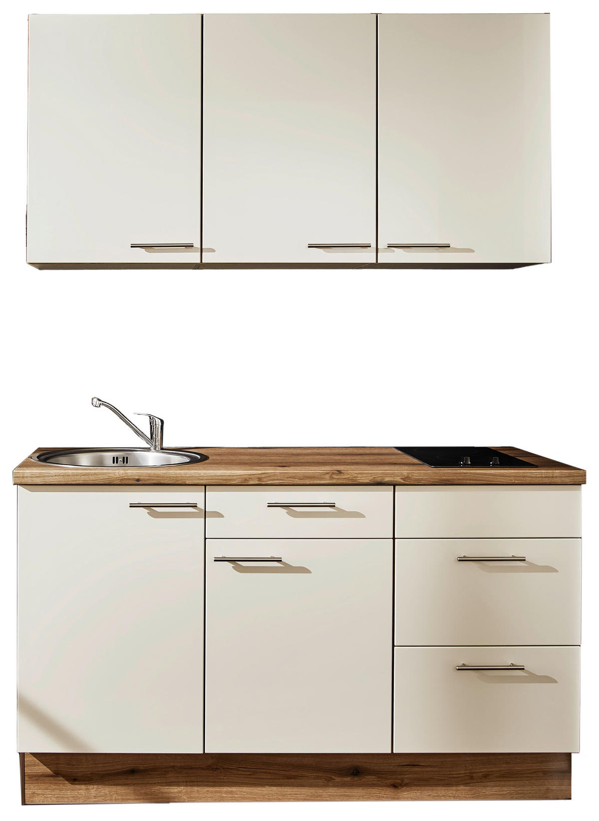 MINIKÜCHE 150 cm   in Magnolie  - Edelstahlfarben/Eichefarben, Design, Holzwerkstoff/Metall (150cm) - Pino