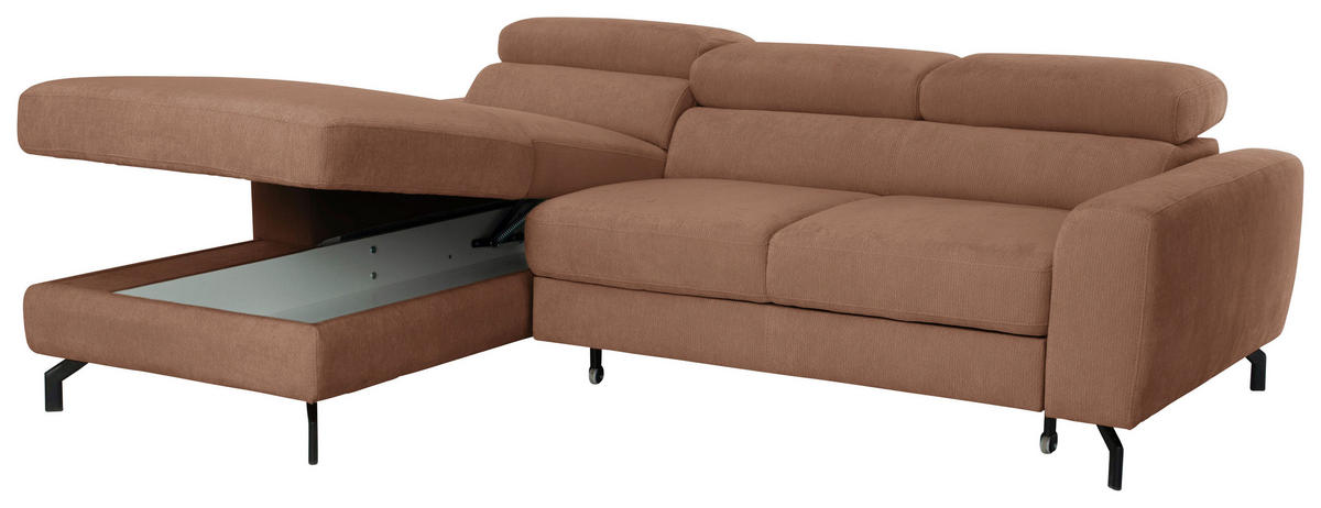 ECKSOFA Chenille Altrosa  - Schwarz/Altrosa, Design, Textil/Metall (177/226cm) - Livetastic