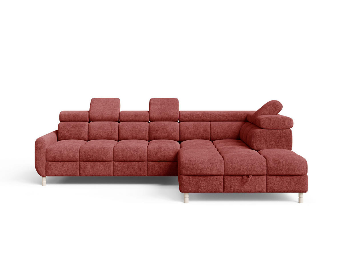 ECKSOFA BUN in Bouclé Rot  - Elfenbein/Rot, Design, Holz/Textil (276/209cm) - MID.YOU