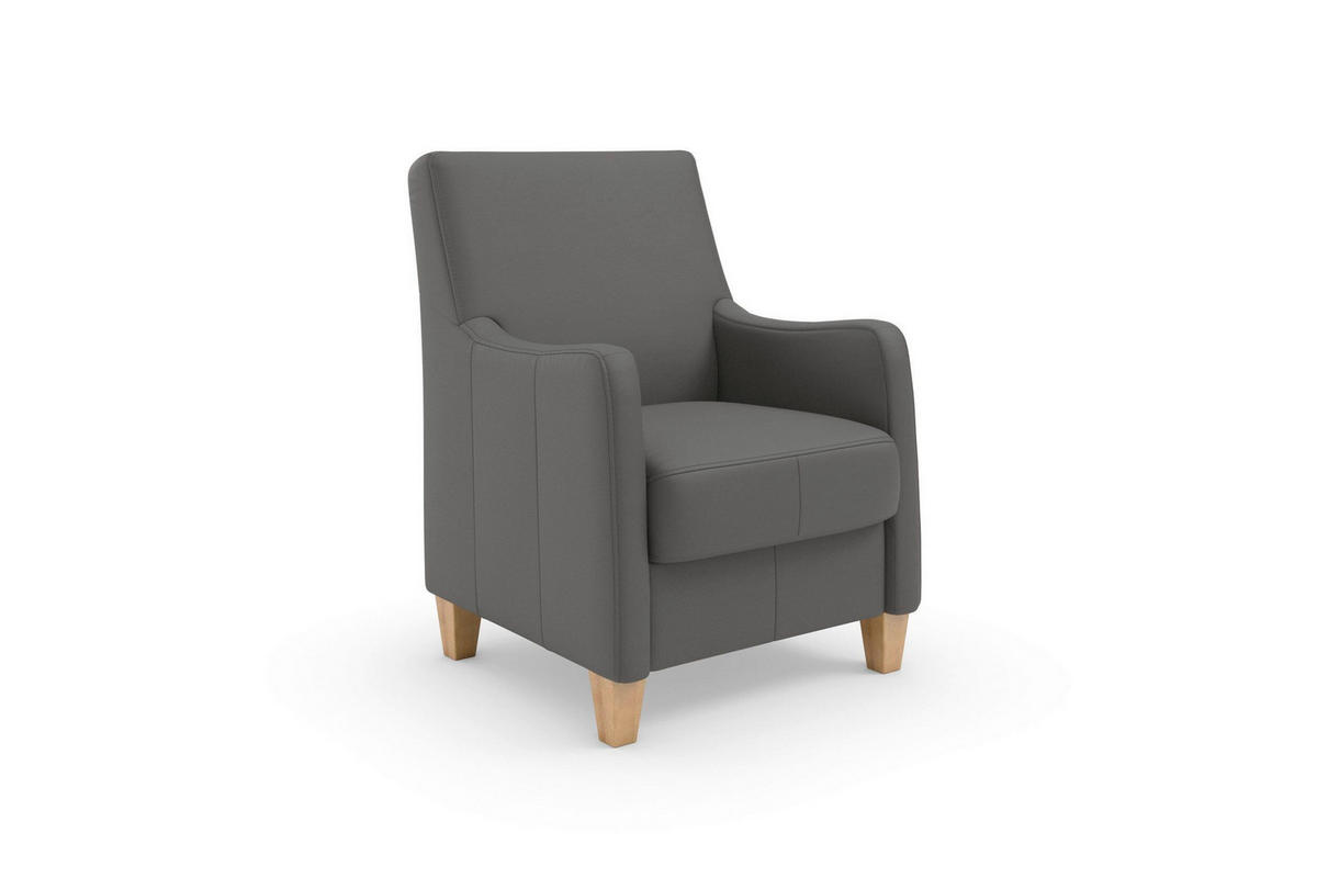 SESSEL in Echtleder Mokka  - Eichefarben/Mokka, Basics, Leder/Holz (70/93/75cm) - Sit & More