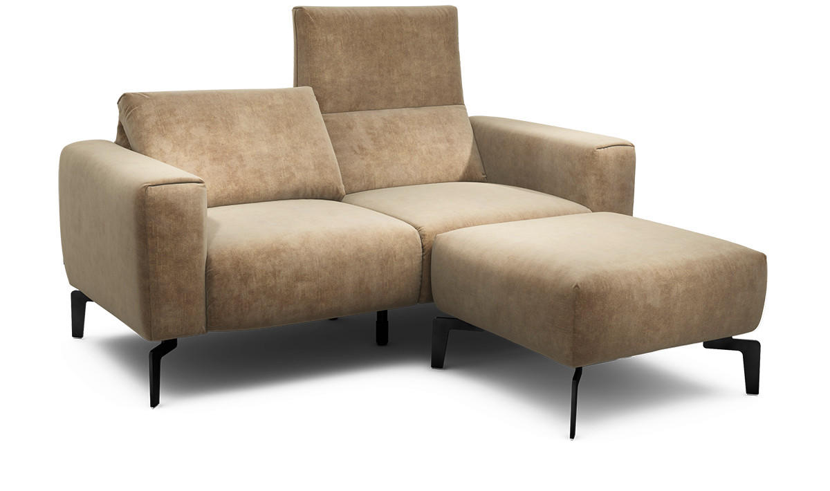 Zweisitzer inkl. Hocker in Samt Sandfarben  - Sandfarben/Schwarz, Design, Textil/Metall (180/86/86-94cm) - SENSOO