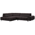 ECKSOFA Dunkelbraun Velours  - Dunkelgrau/Dunkelbraun, Design, Textil/Metall (201/295cm) - Hom`in