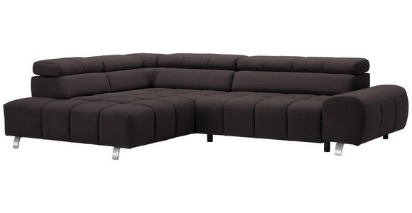 ECKSOFA Dunkelbraun Velours  - Dunkelgrau/Dunkelbraun, Design, Textil/Metall (201/295cm) - Hom`in