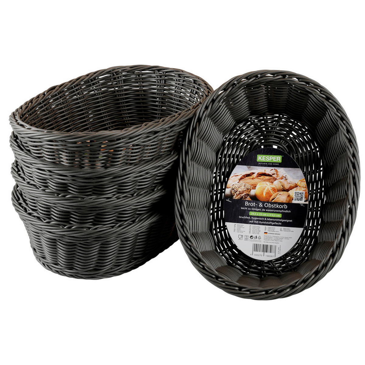 BROTKORB 5ER PACK - Dunkelgrau, Basics, Kunststoff (29.5/9.5/23cm) - Kesper