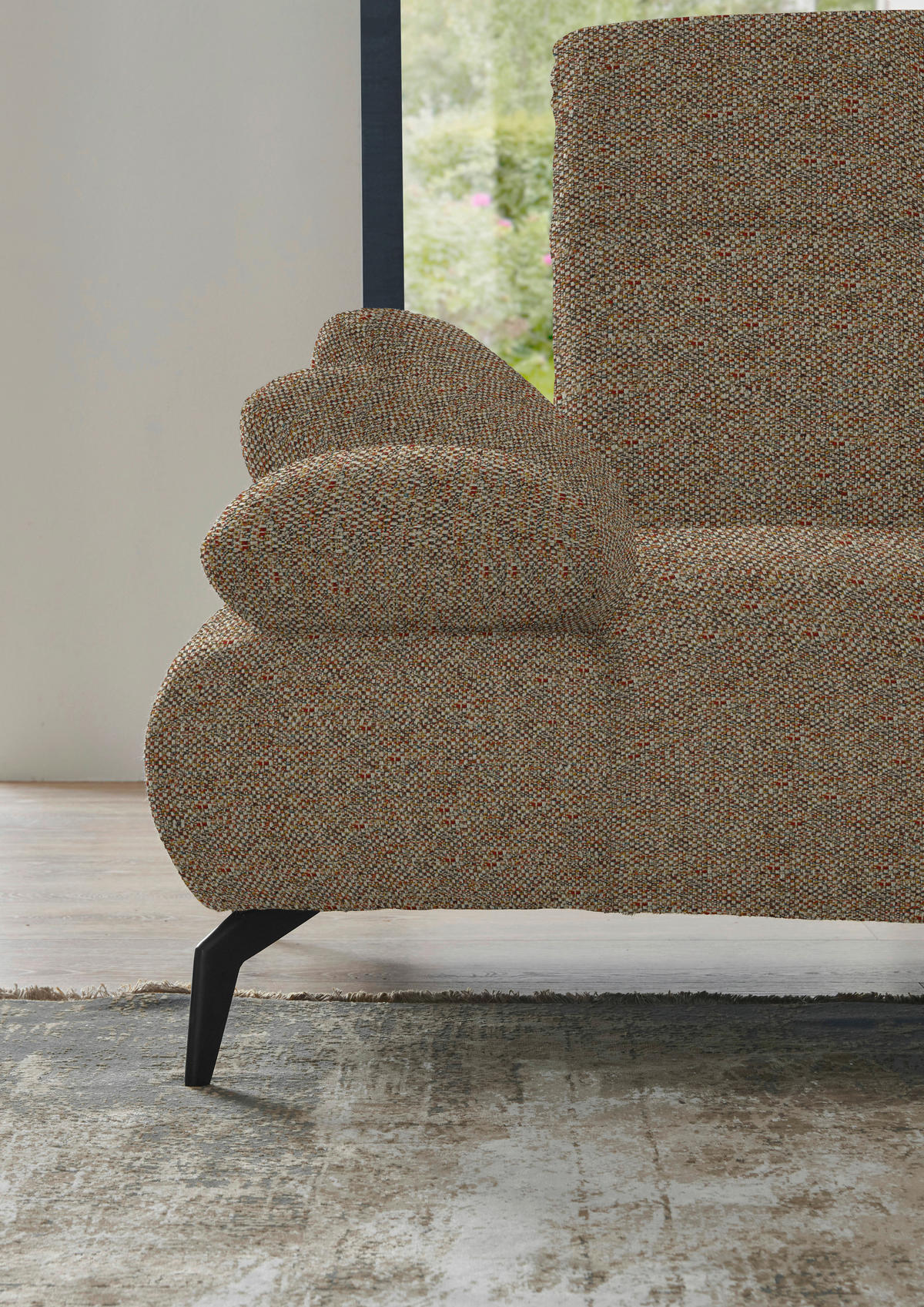 ECKSOFA in Webstoff Braun, Terracotta  - Terracotta/Schwarz, Design, Textil/Metall (223/290cm) - Moderano