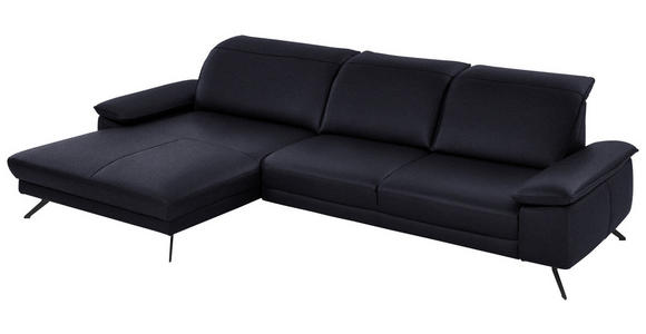 ECKSOFA in Echtleder Schwarz  - Schwarz, Design, Leder/Metall (193/328cm) - Dieter Knoll