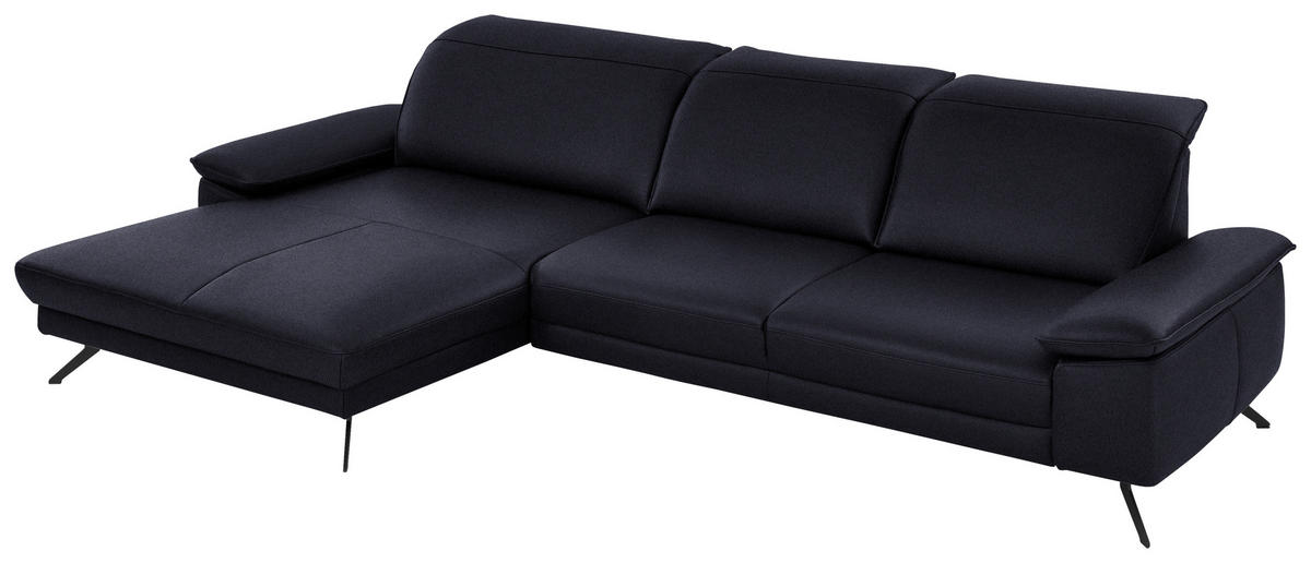 ECKSOFA in Echtleder Schwarz  - Schwarz, Design, Leder/Metall (193/328cm) - Dieter Knoll