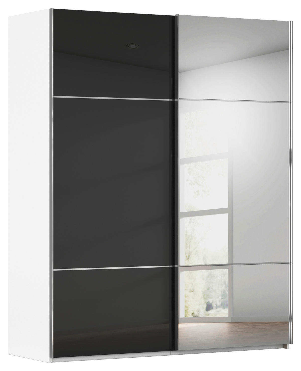 SCHWEBETÜRENSCHRANK 201/223/68 cm 2-türig Schwarz, Weiß  - Chromfarben/Schwarz, KONVENTIONELL, Glas/Holzwerkstoff (201/223/68cm) - Novel